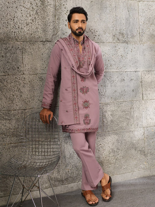 Designer Men's Wedding Kurta Pajama with Dupatta Set - Vastraa