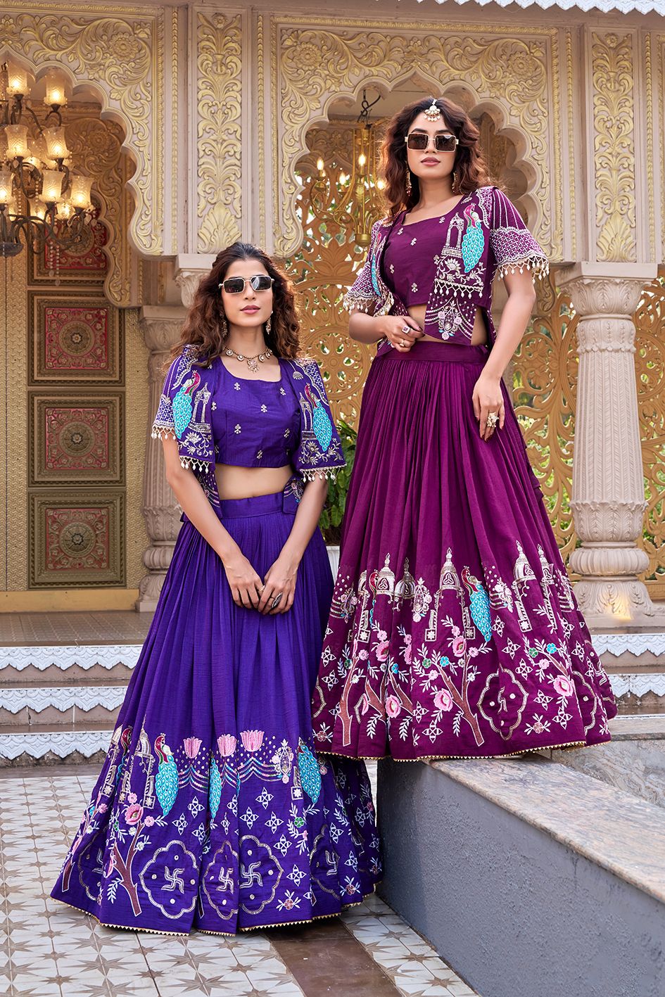 Women's Embroidered Lehenga Choli Set With Jacket - Vastraa