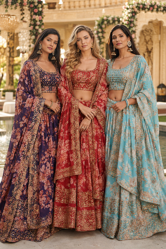 Designer Floral Embroidered Lehenga Choli Set for Women - Wedding & Festive Wear - Vastraa