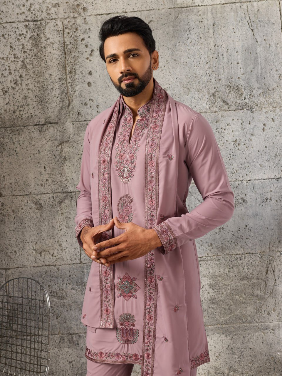 Designer Men's Wedding Kurta Pajama with Dupatta Set - Vastraa