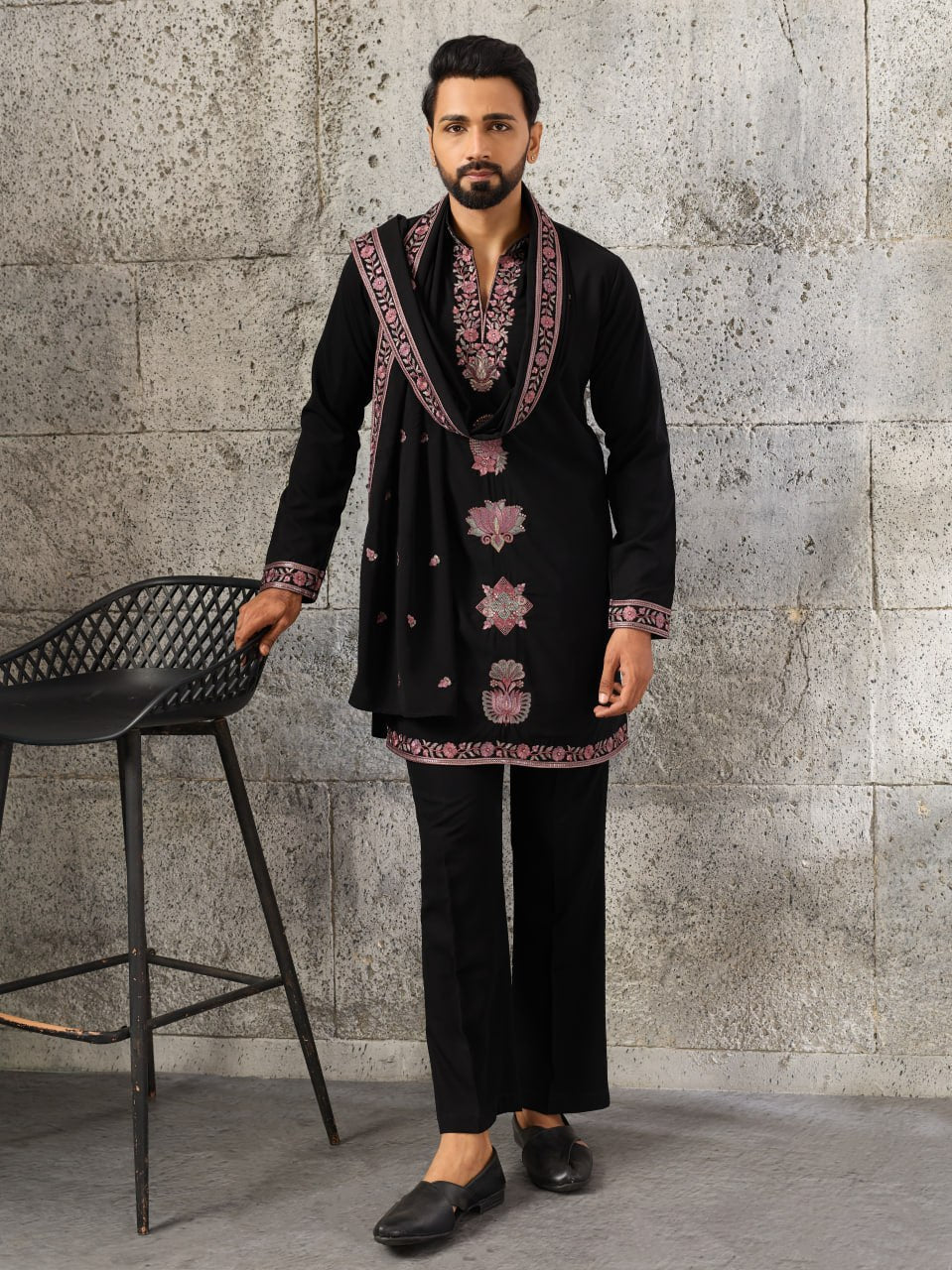 Designer Men's Wedding Kurta Pajama with Dupatta Set - Vastraa