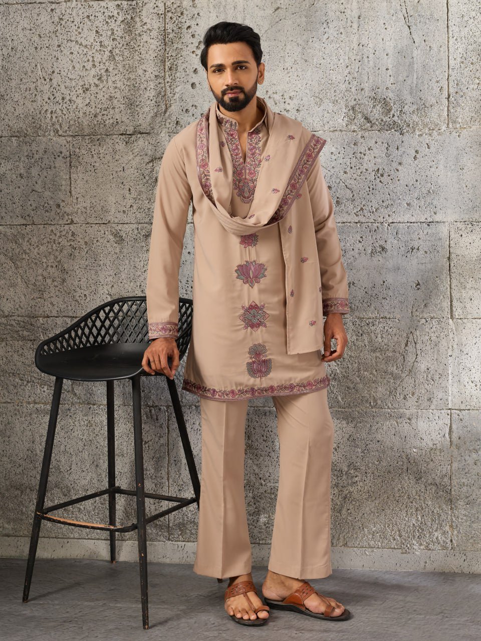 Designer Men's Wedding Kurta Pajama with Dupatta Set - Vastraa