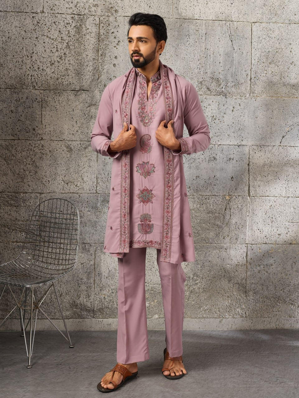 Designer Men's Wedding Kurta Pajama with Dupatta Set - Vastraa