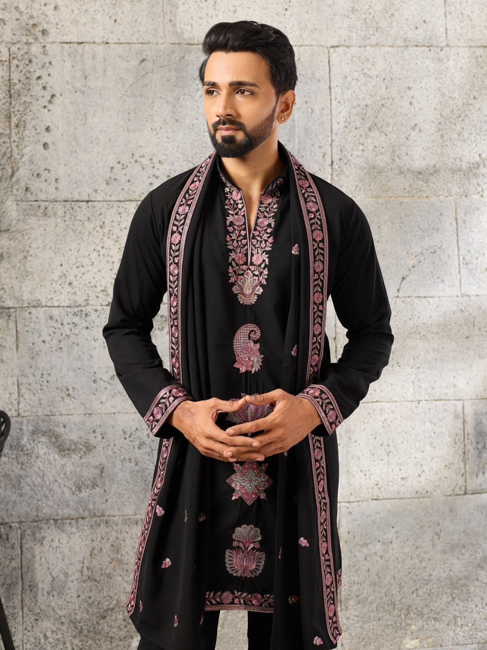 Designer Men's Wedding Kurta Pajama with Dupatta Set - Vastraa
