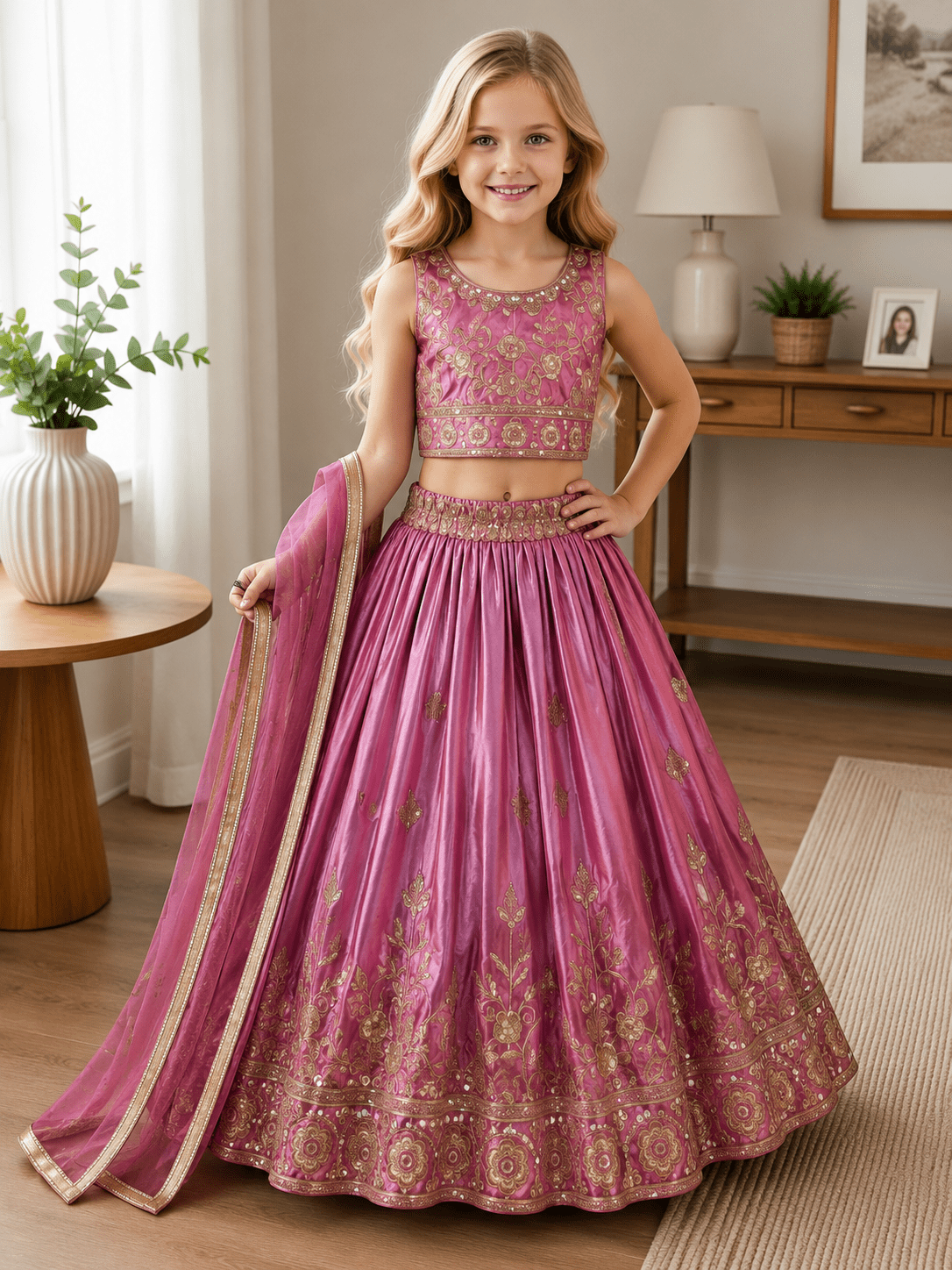 Ethnic Wedding Outfit for Kids - Girls Premium Lehenga Choli Set with Dupatta - Vastraa