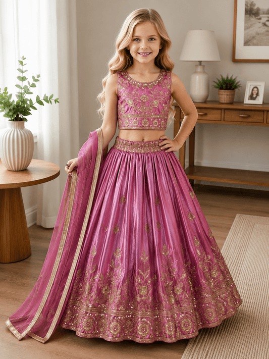 Ethnic Wedding Outfit for Kids - Girls Premium Lehenga Choli Set with Dupatta - Vastraa