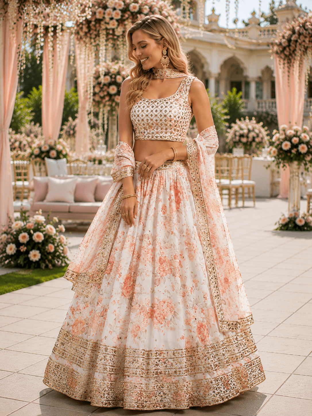 Floral Embroidered Lehenga Choli Set - Bridal Lehenga, Sangeet & Wedding Guest Dress - Vastraa