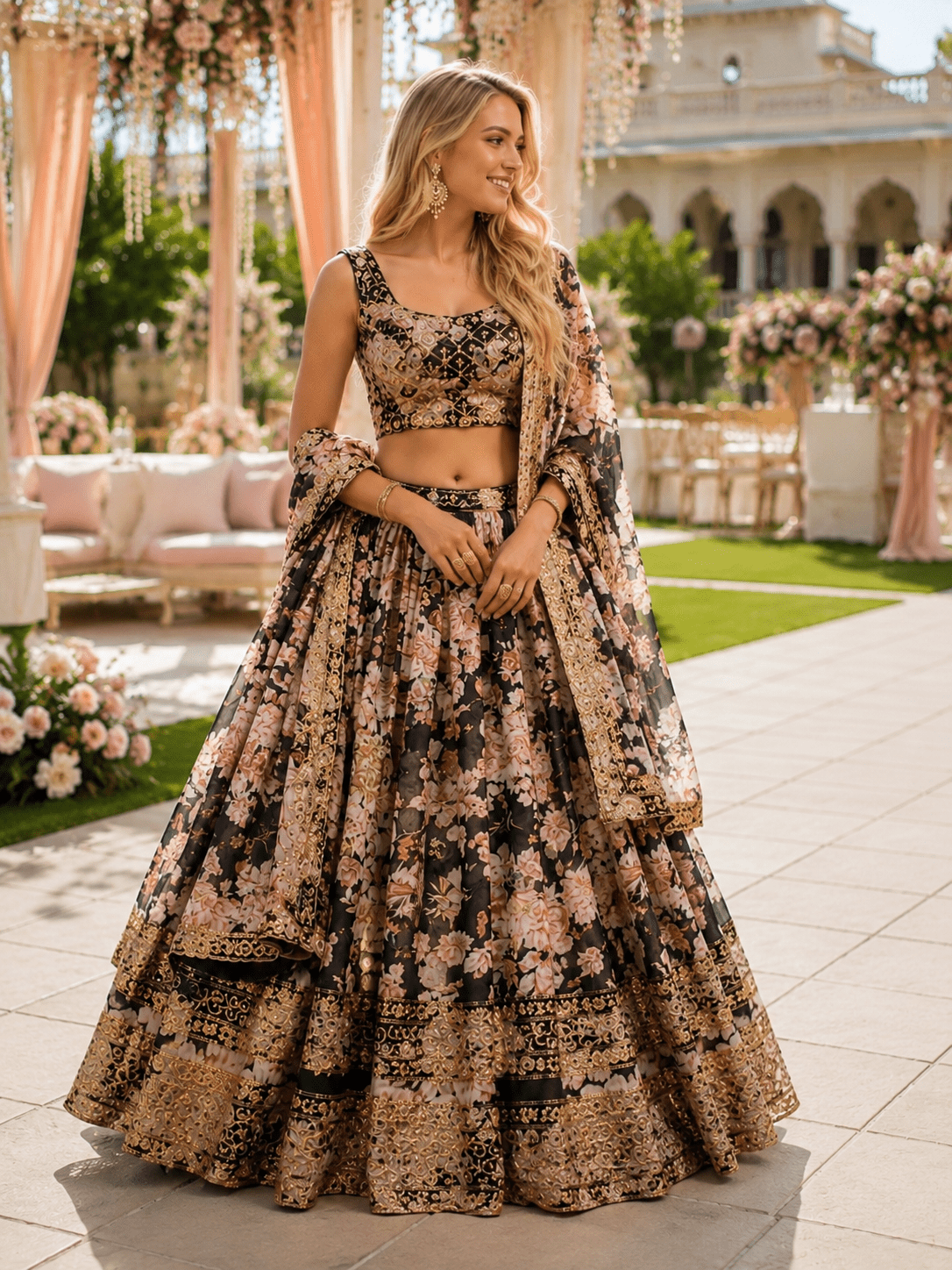 Floral Embroidered Lehenga Choli Set - Bridal Lehenga, Sangeet & Wedding Guest Dress - Vastraa
