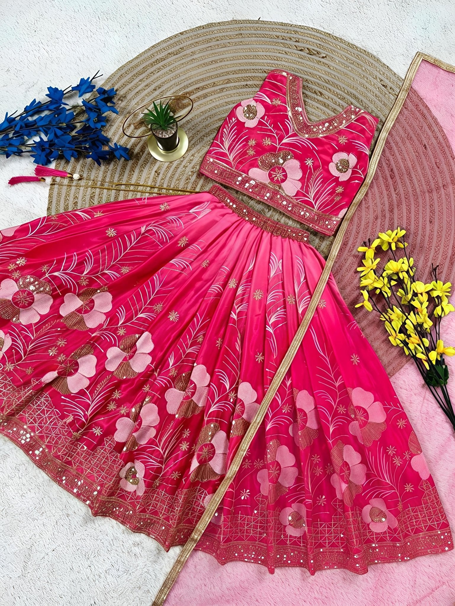 Girls Embroidered Lehenga Choli with Dupatta – Kids Wedding & Party Wear - Vastraa