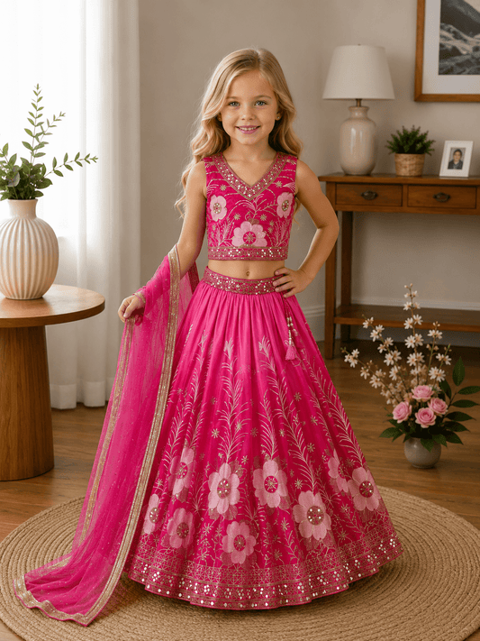Girls Embroidered Lehenga Choli with Dupatta – Kids Wedding & Party Wear - Vastraa