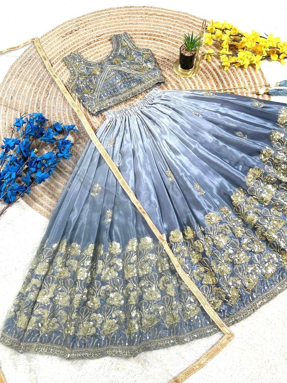 Girls Lehenga Choli Set with Net Dupatta | Kids Ethnic Wear for Wedding & Festival - Vastraa