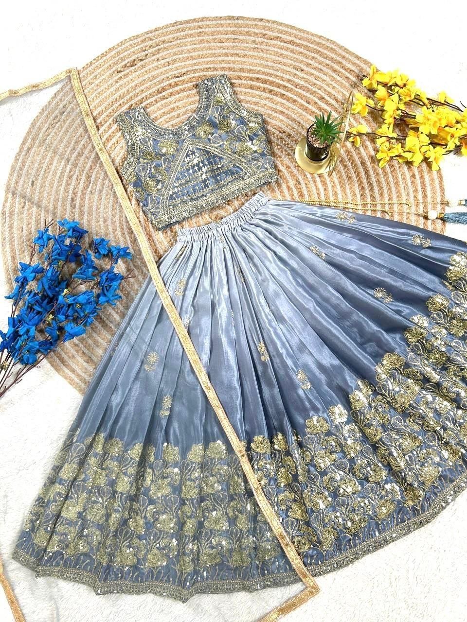 Girls Lehenga Choli Set with Net Dupatta | Kids Ethnic Wear for Wedding & Festival - Vastraa