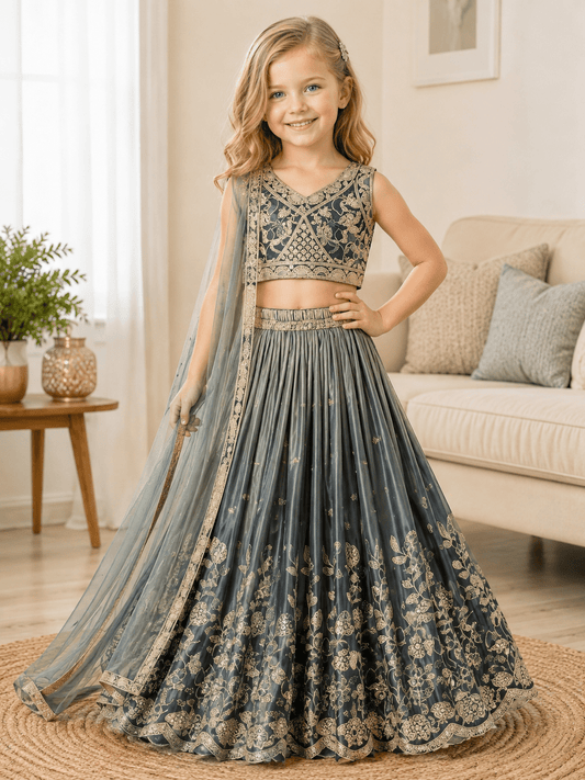 Girls Premium Lehenga Choli Set with Dupatta – Ethnic Wedding Outfit for Kids - Vastraa