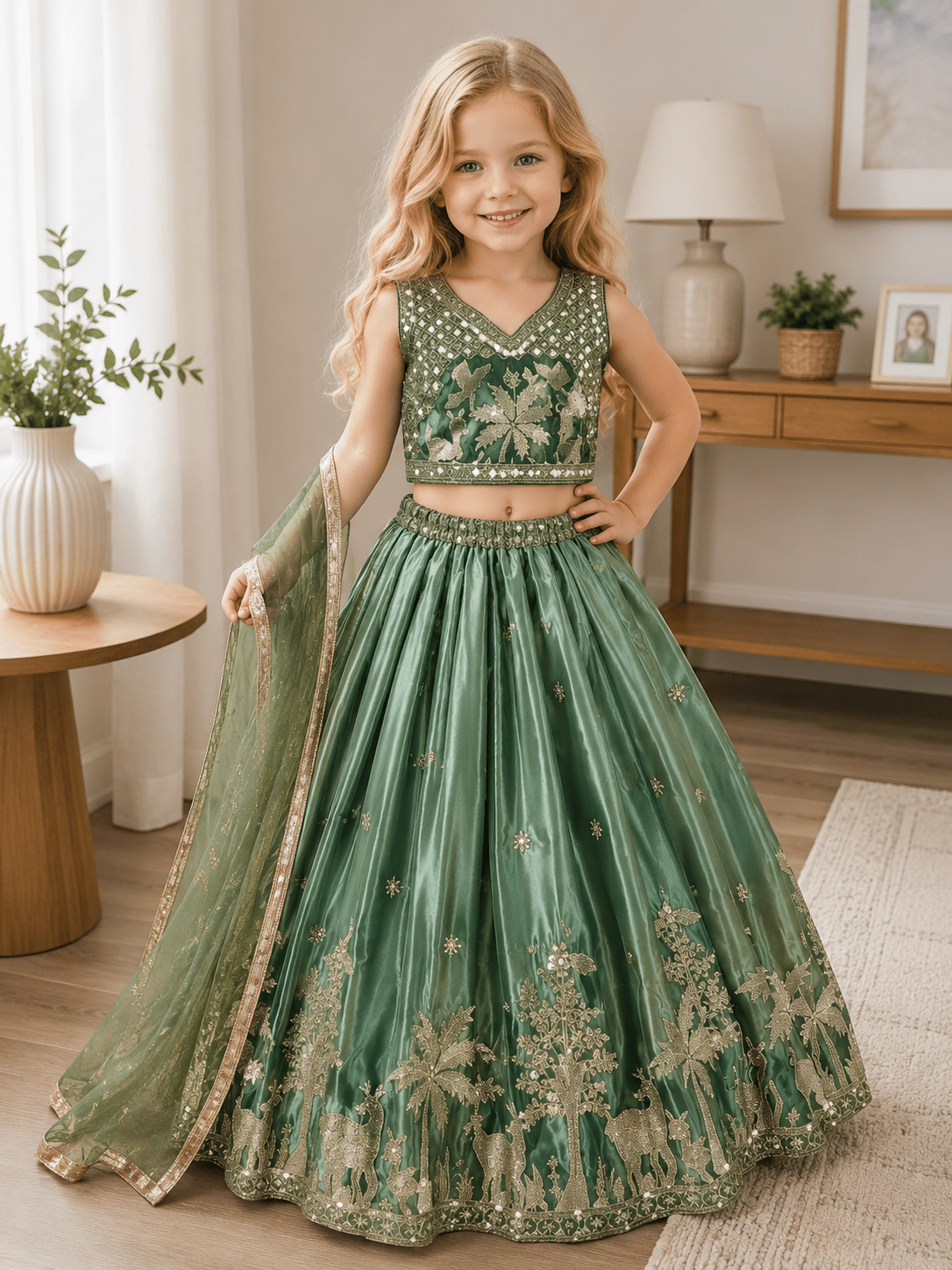 Kids Girls Designer Lehenga Choli Set – Traditional Ethnic Wear for Weddings & Festivals - VastraaKids Lehenga Choli