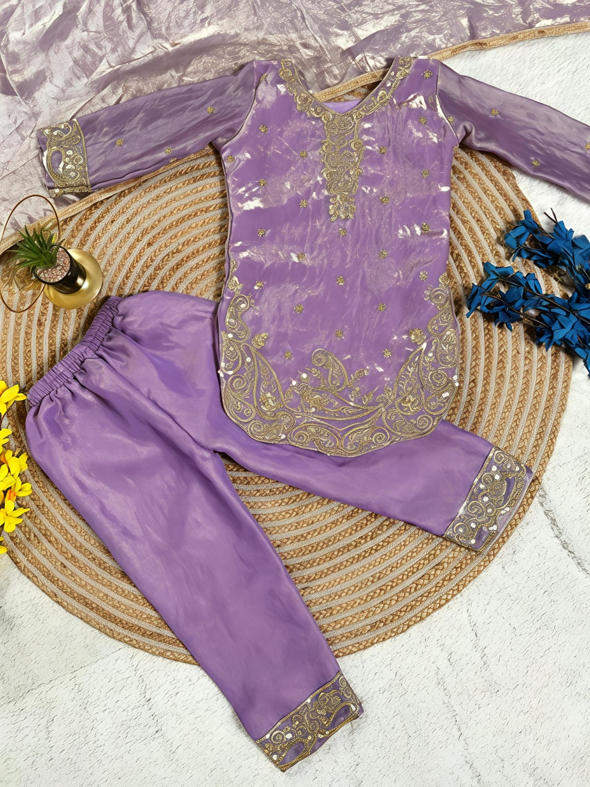 Lovender Embroidered Girls Palazzo Suit Set with Dupatta | Ethnic Wear for Girls, Girls Wedding Outfit (2-15 Years) - Vastraa