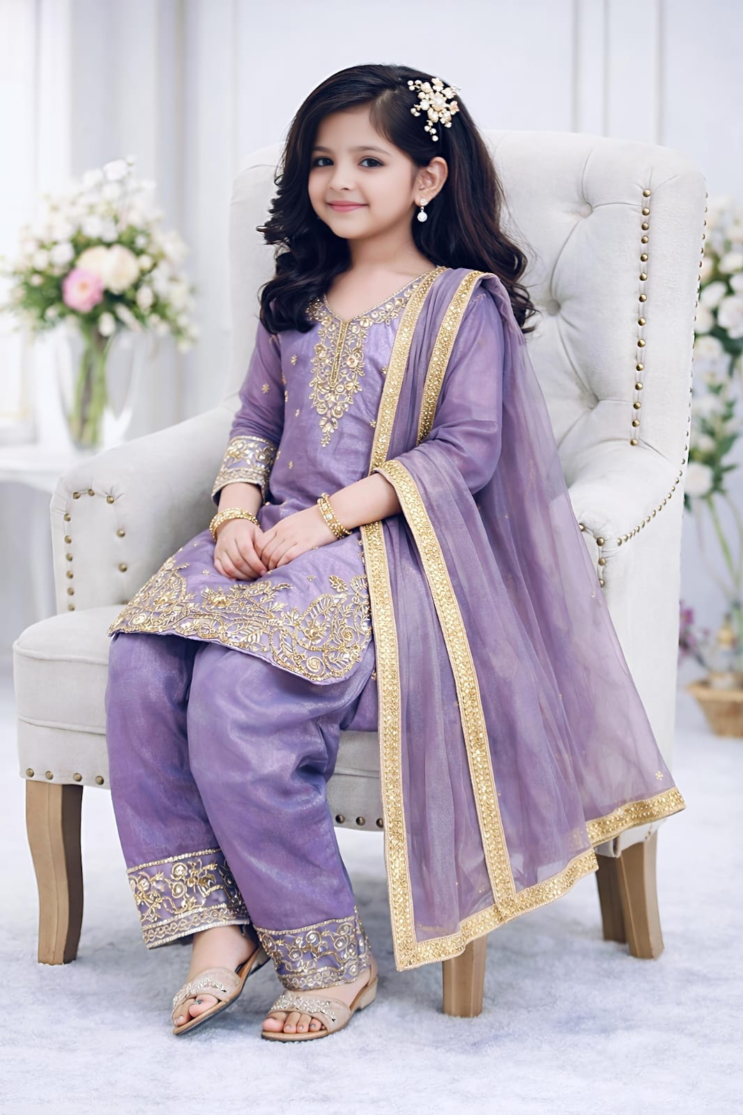 Lovender Embroidered Girls Palazzo Suit Set with Dupatta | Ethnic Wear for Girls, Girls Wedding Outfit (2-15 Years) - Vastraa