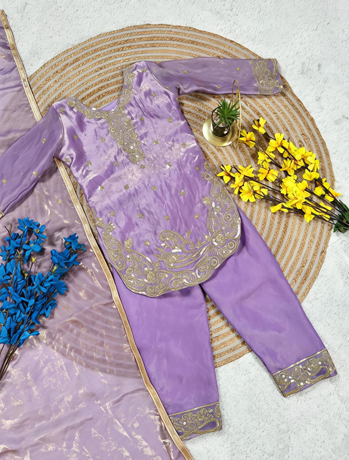 Lovender Embroidered Girls Palazzo Suit Set with Dupatta | Ethnic Wear for Girls, Girls Wedding Outfit (2-15 Years) - Vastraa