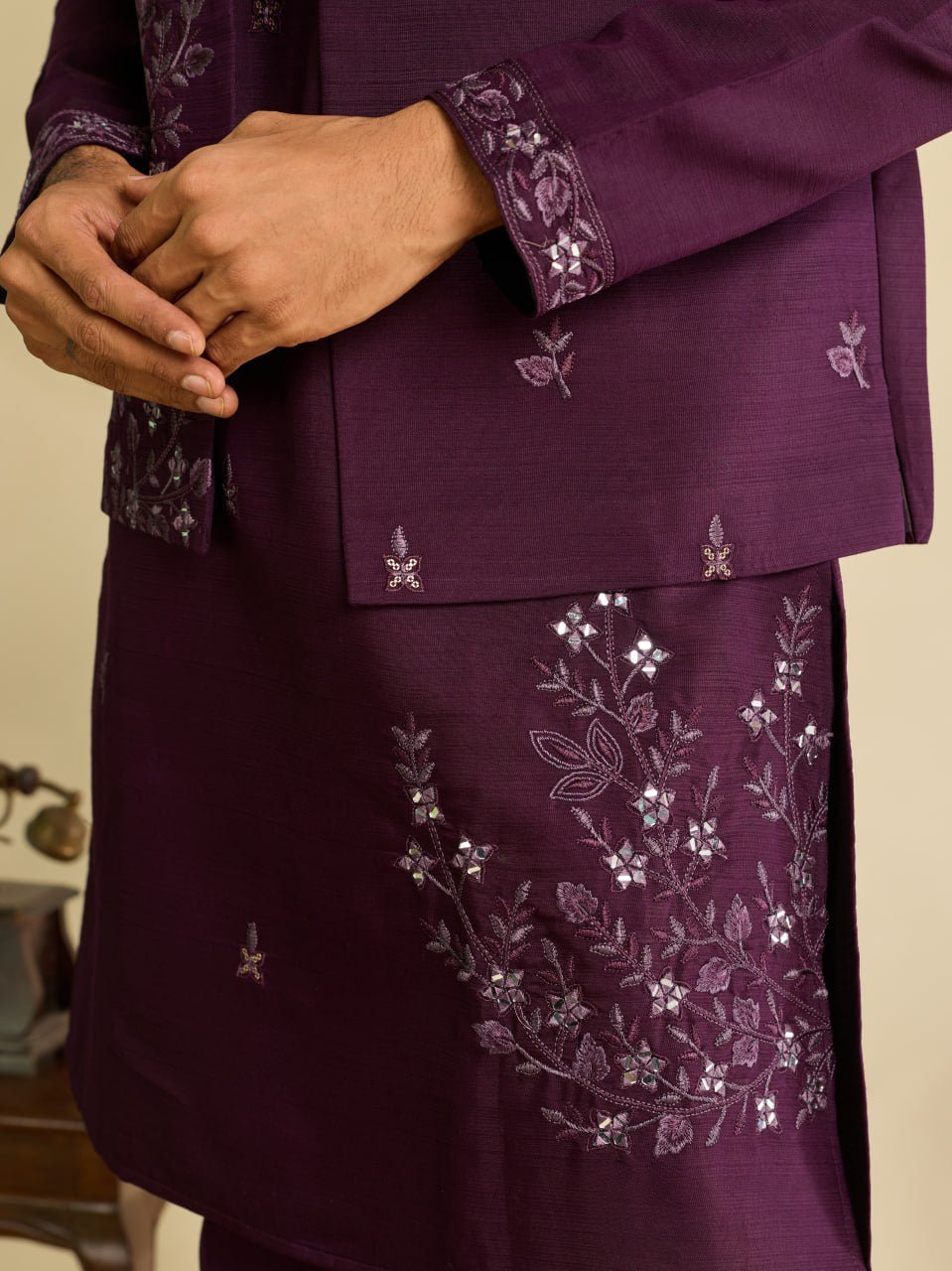 Luxurious Men's Wedding Kurta Pajama with Nehru Jacket - Vastraa