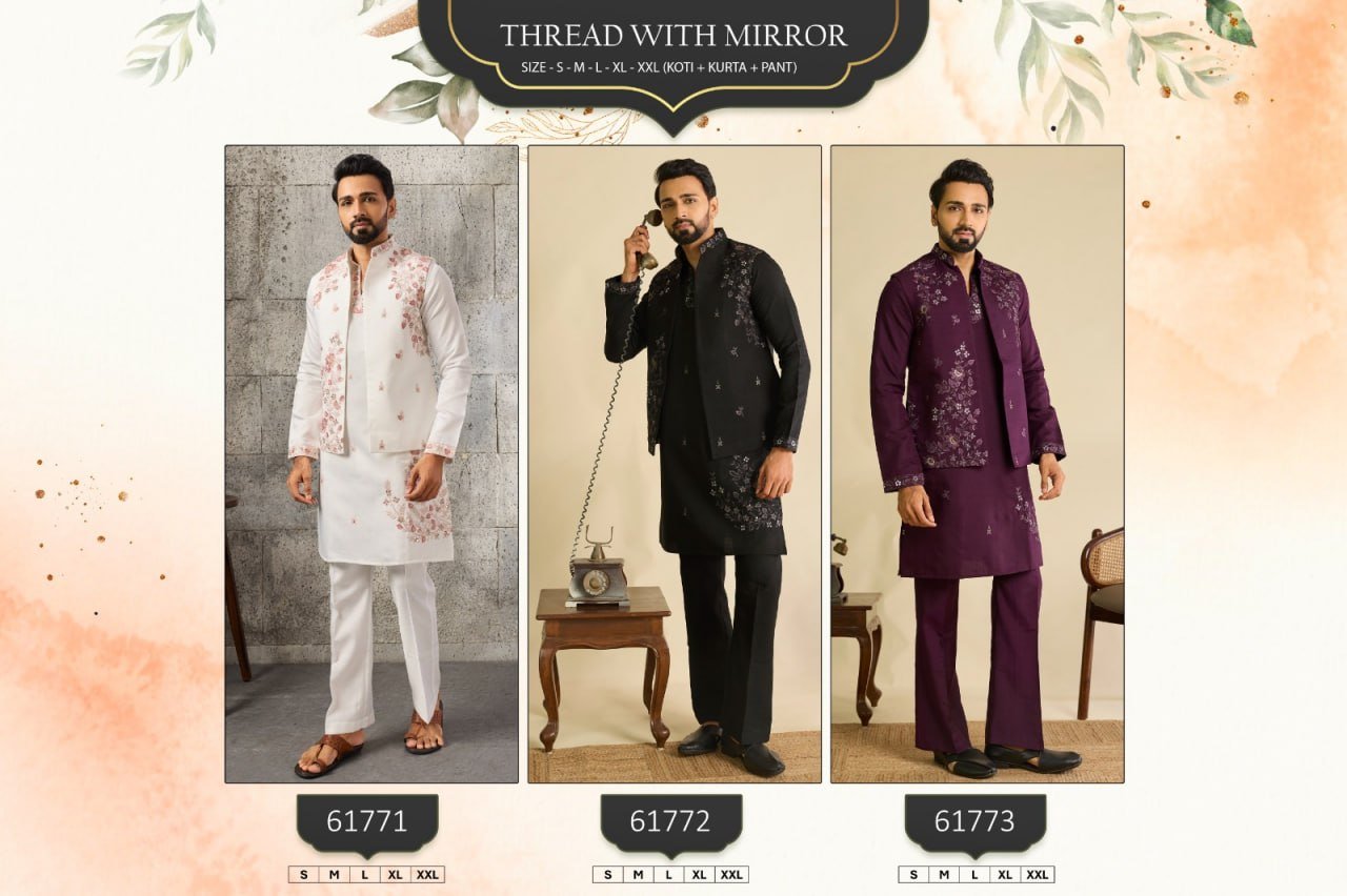 Luxurious Men's Wedding Kurta Pajama with Nehru Jacket - Vastraa