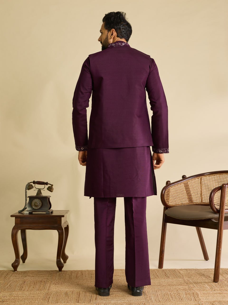 Luxurious Men's Wedding Kurta Pajama with Nehru Jacket - Vastraa