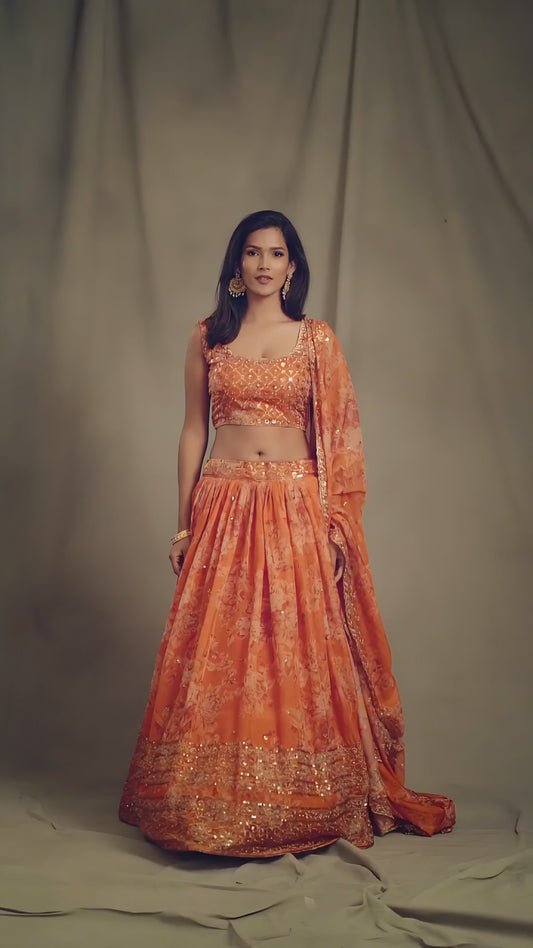 Floral Embroidered Lehenga Choli Set - Bridal Lehenga, Sangeet & Wedding Guest Dress