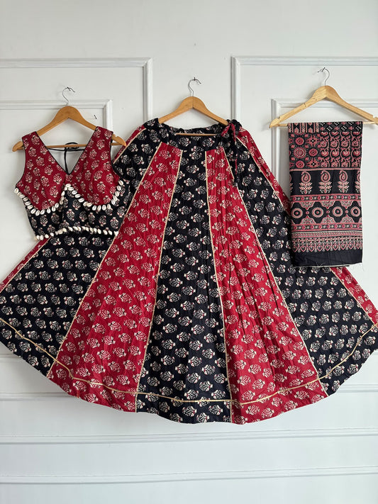 Premium Ajrakh Navratri Lehenga Choli Set, Garba & Dandiya Festive Wear