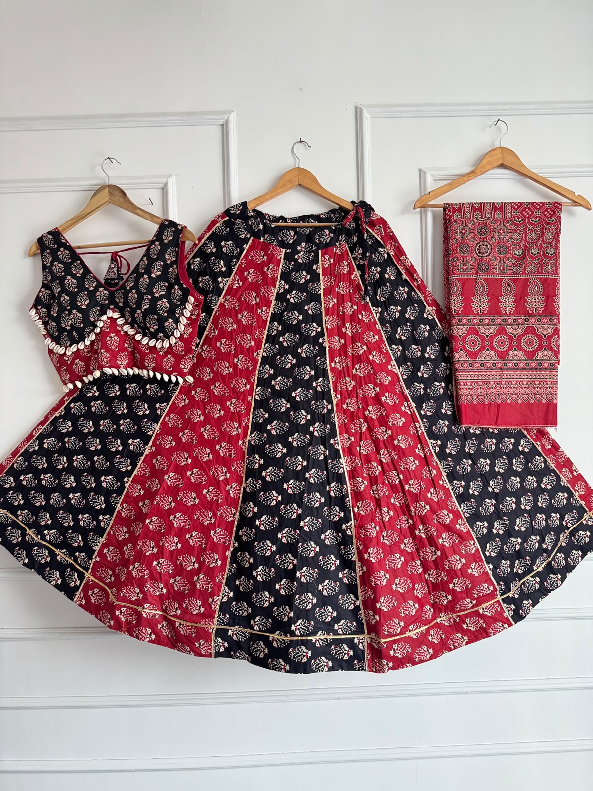 Premium Ajrakh Navratri Lehenga Choli Set, Garba & Dandiya Festive Wear