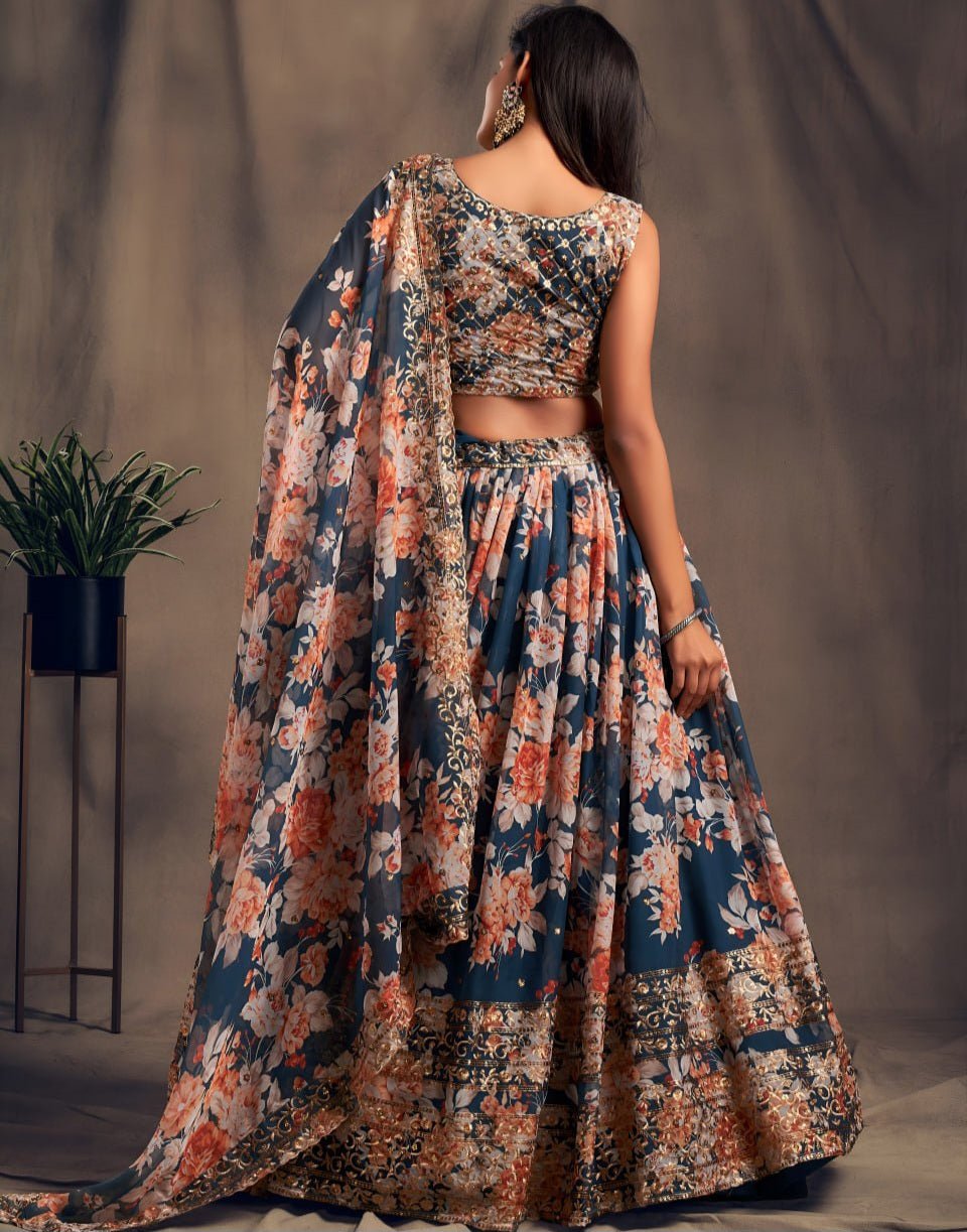Wedding Guest Floral Lehenga Choli With Dupatta - Vastraa