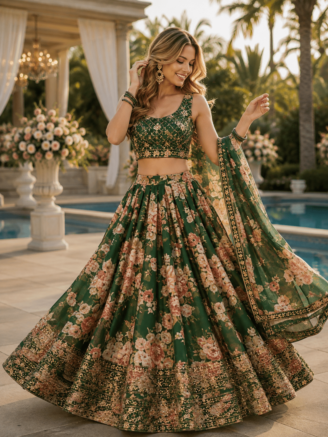 Wedding Guest Floral Lehenga Choli With Dupatta - Vastraa
