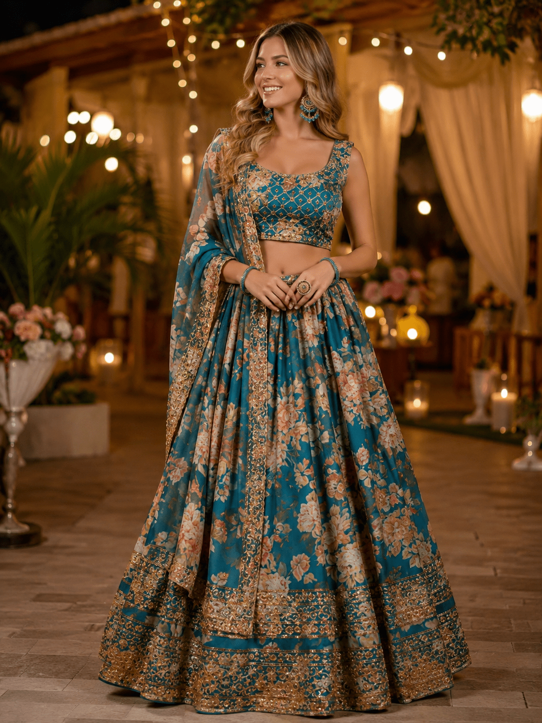 Wedding Guest Floral Lehenga Choli With Dupatta - Vastraa