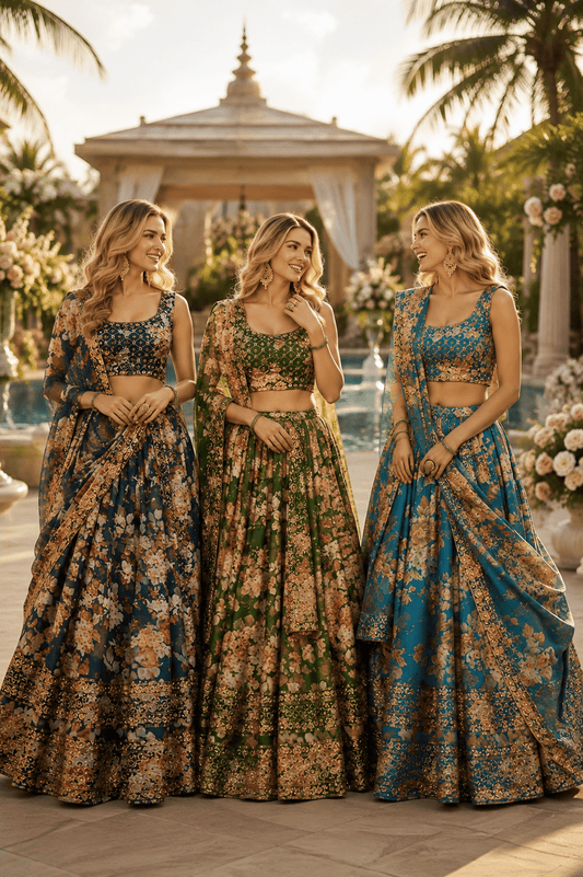 Wedding Guest Floral Lehenga Choli With Dupatta - Vastraa