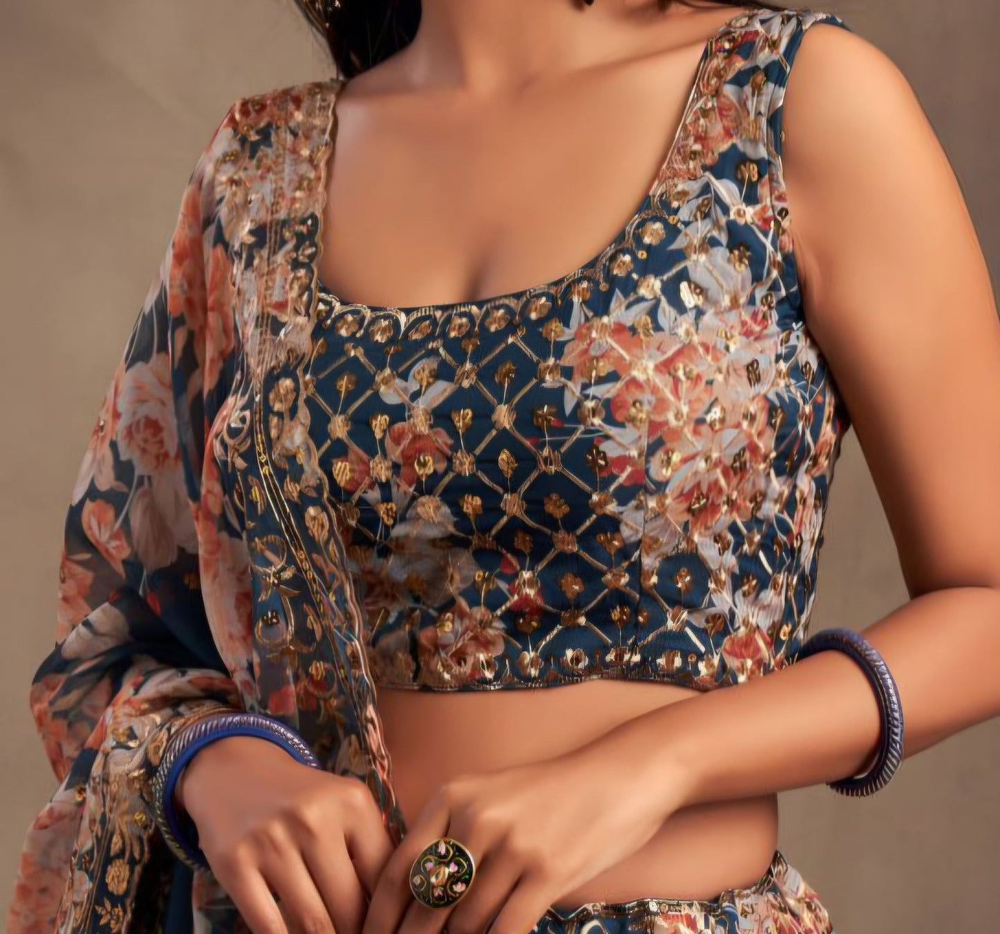 Wedding Guest Floral Lehenga Choli With Dupatta - Vastraa