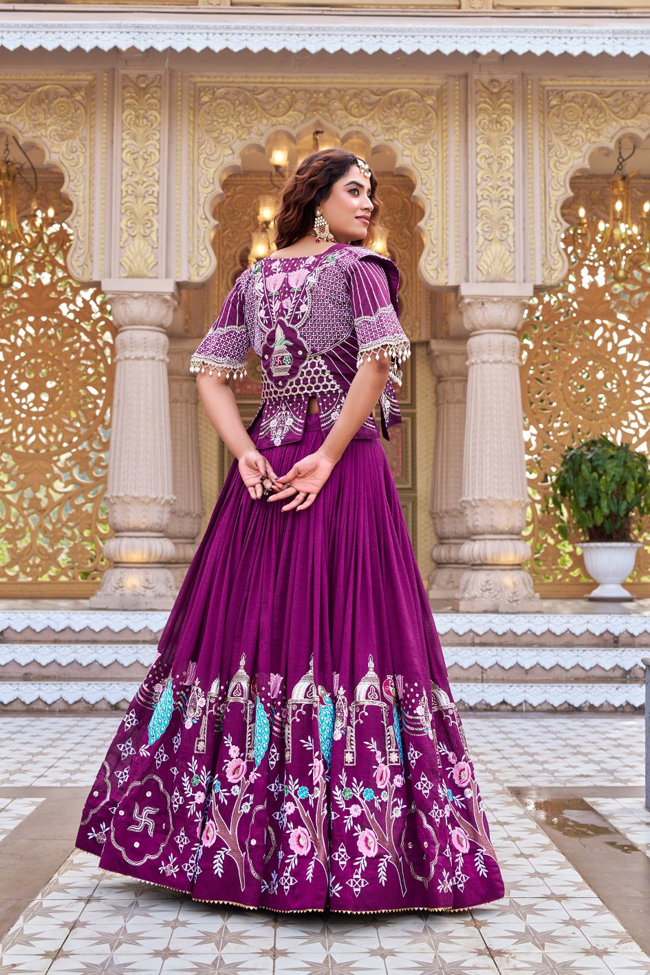 Women's Embroidered Lehenga Choli Set With Jacket - Vastraa