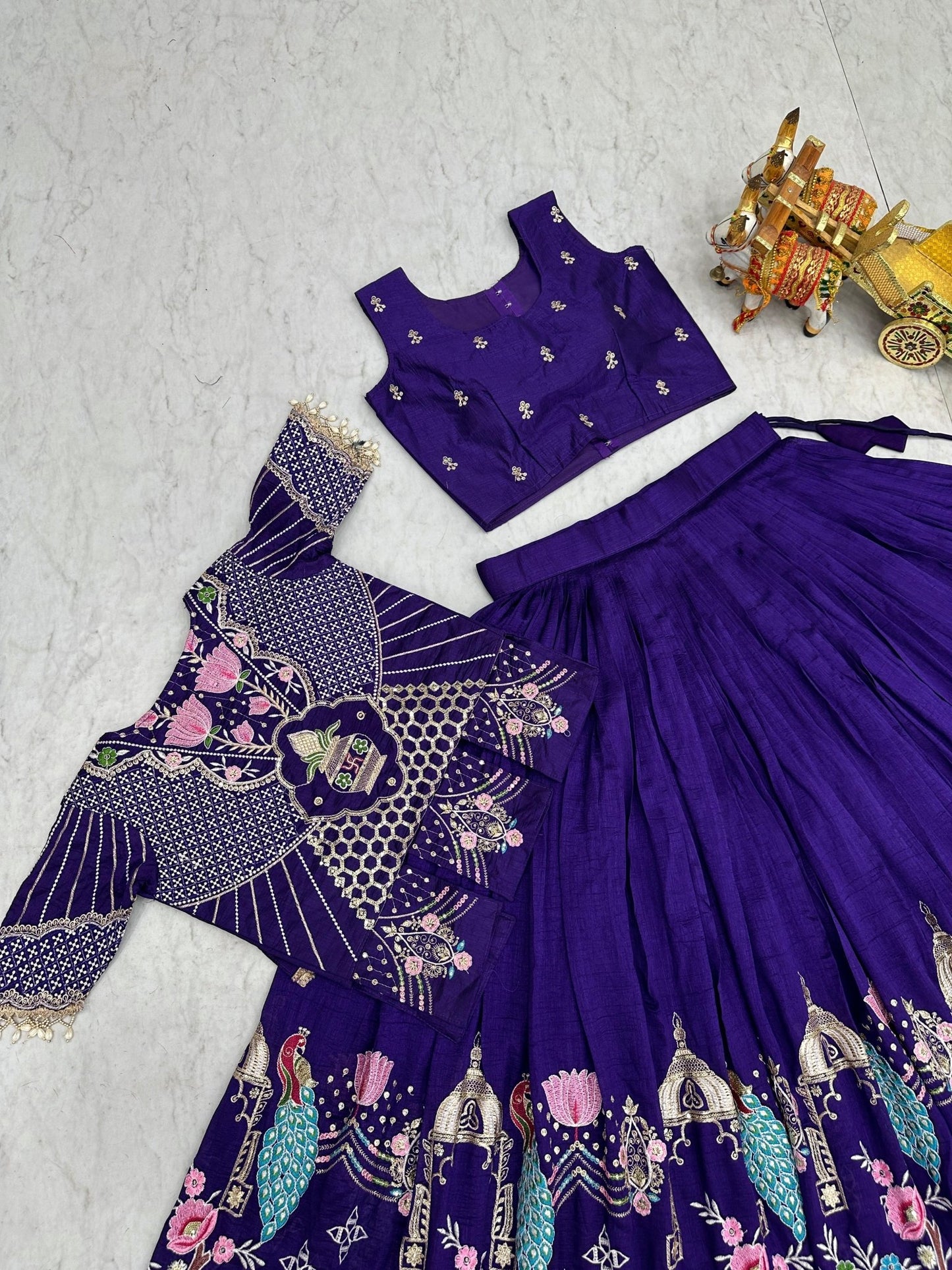 Women's Embroidered Lehenga Choli Set With Jacket - Vastraa