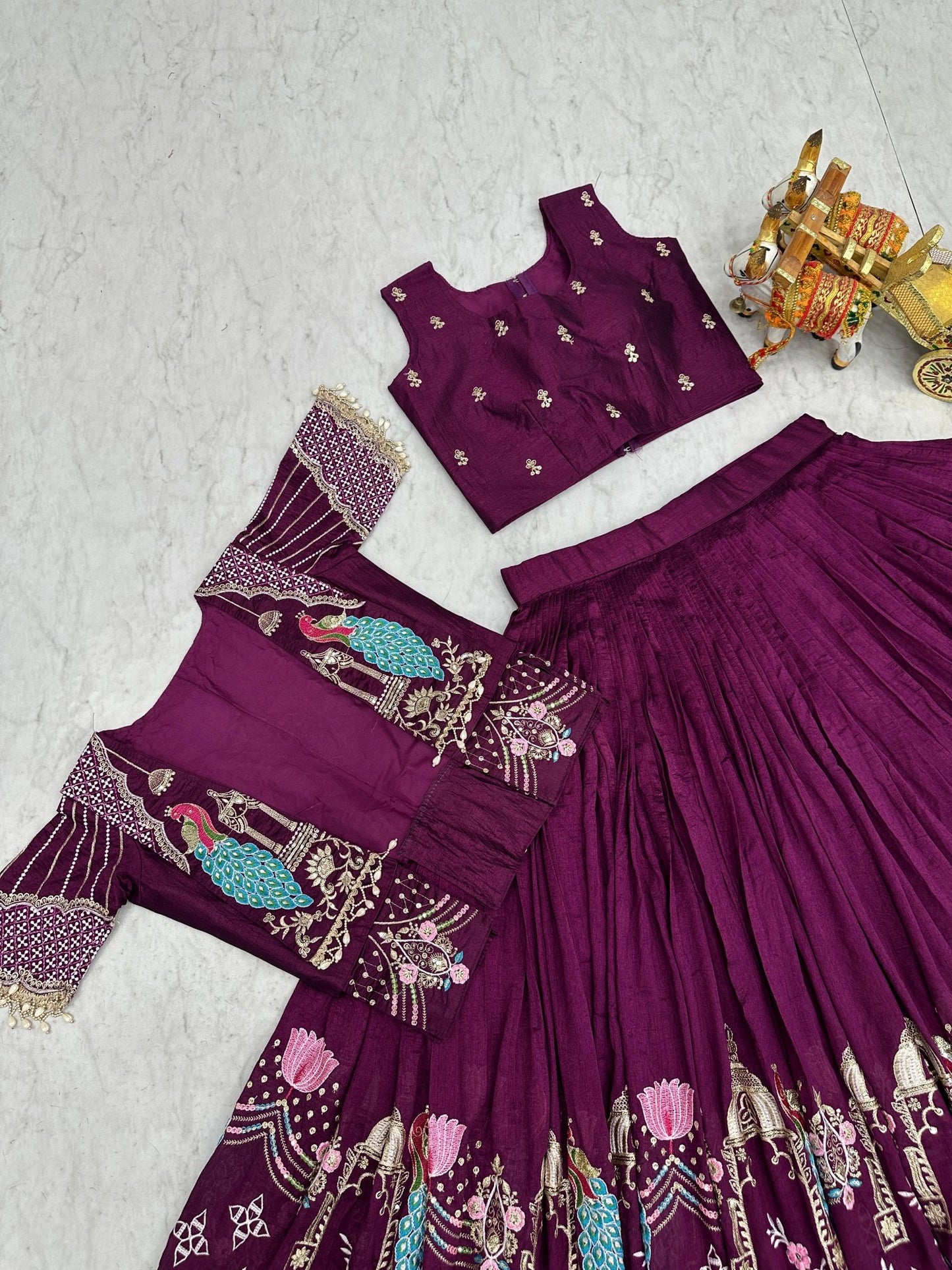 Women's Embroidered Lehenga Choli Set With Jacket - Vastraa