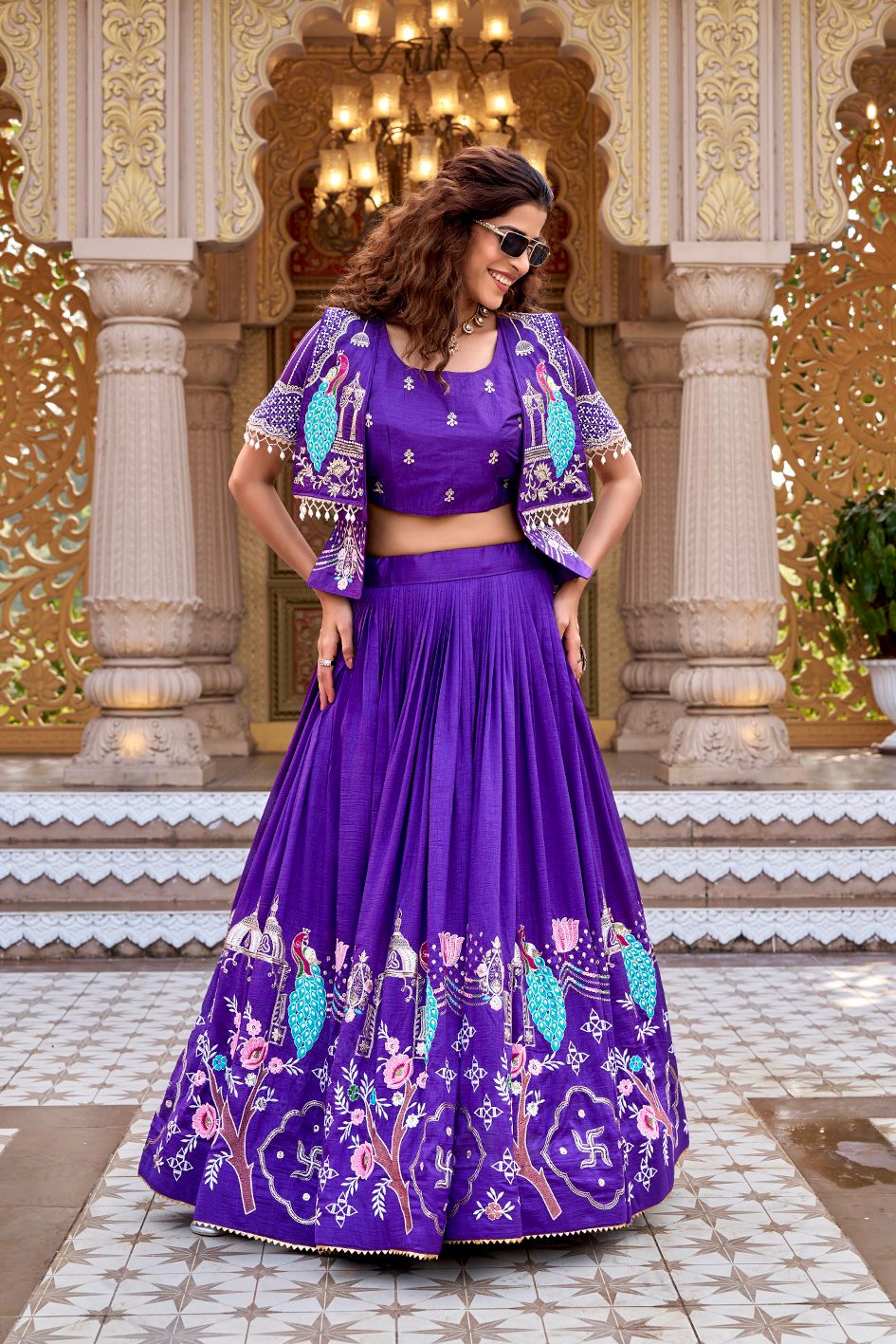 Women's Embroidered Lehenga Choli Set With Jacket - Vastraa