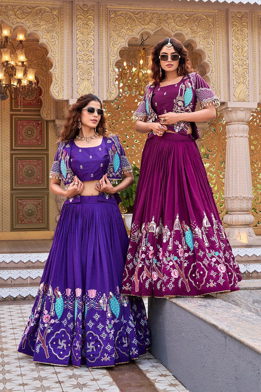 Women's Embroidered Lehenga Choli Set With Jacket - Vastraa