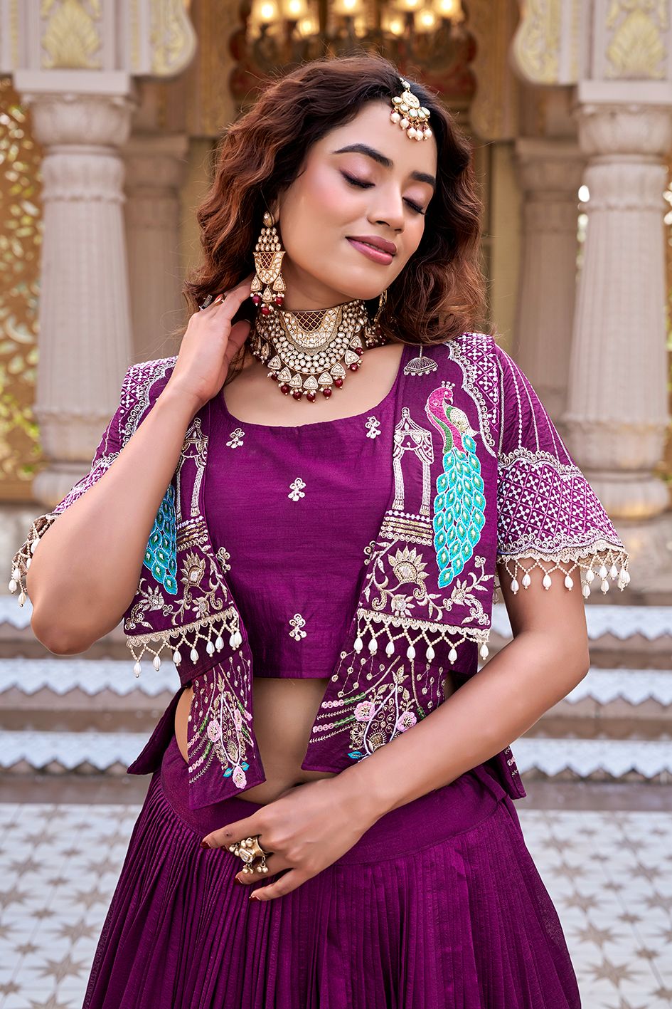 Women's Embroidered Lehenga Choli Set With Jacket - Vastraa
