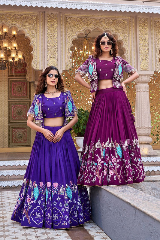 Women's Embroidered Lehenga Choli Set With Jacket - Vastraa