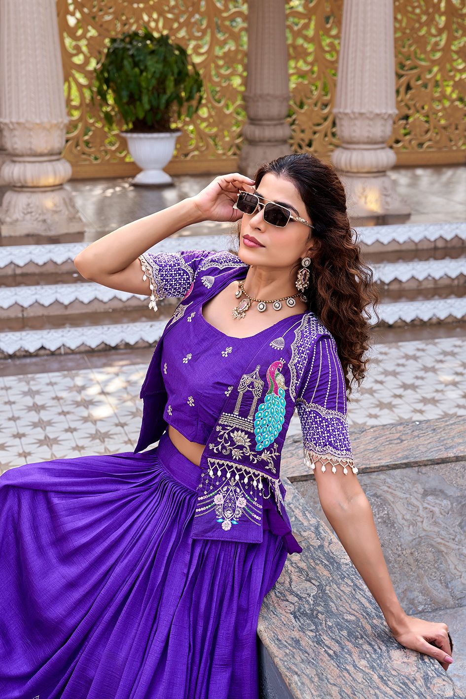 Women's Embroidered Lehenga Choli Set With Jacket - Vastraa