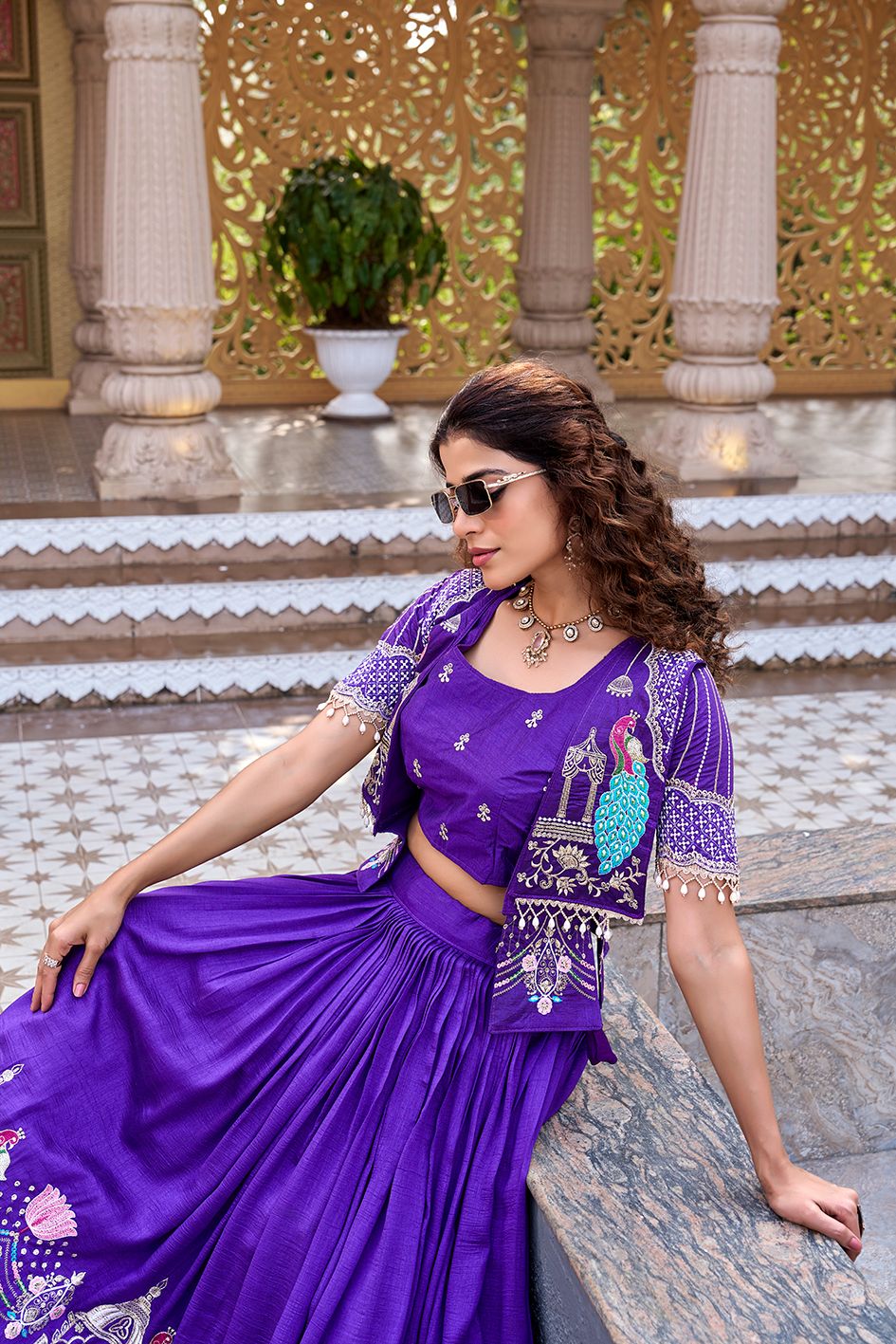 Women's Embroidered Lehenga Choli Set With Jacket - Vastraa