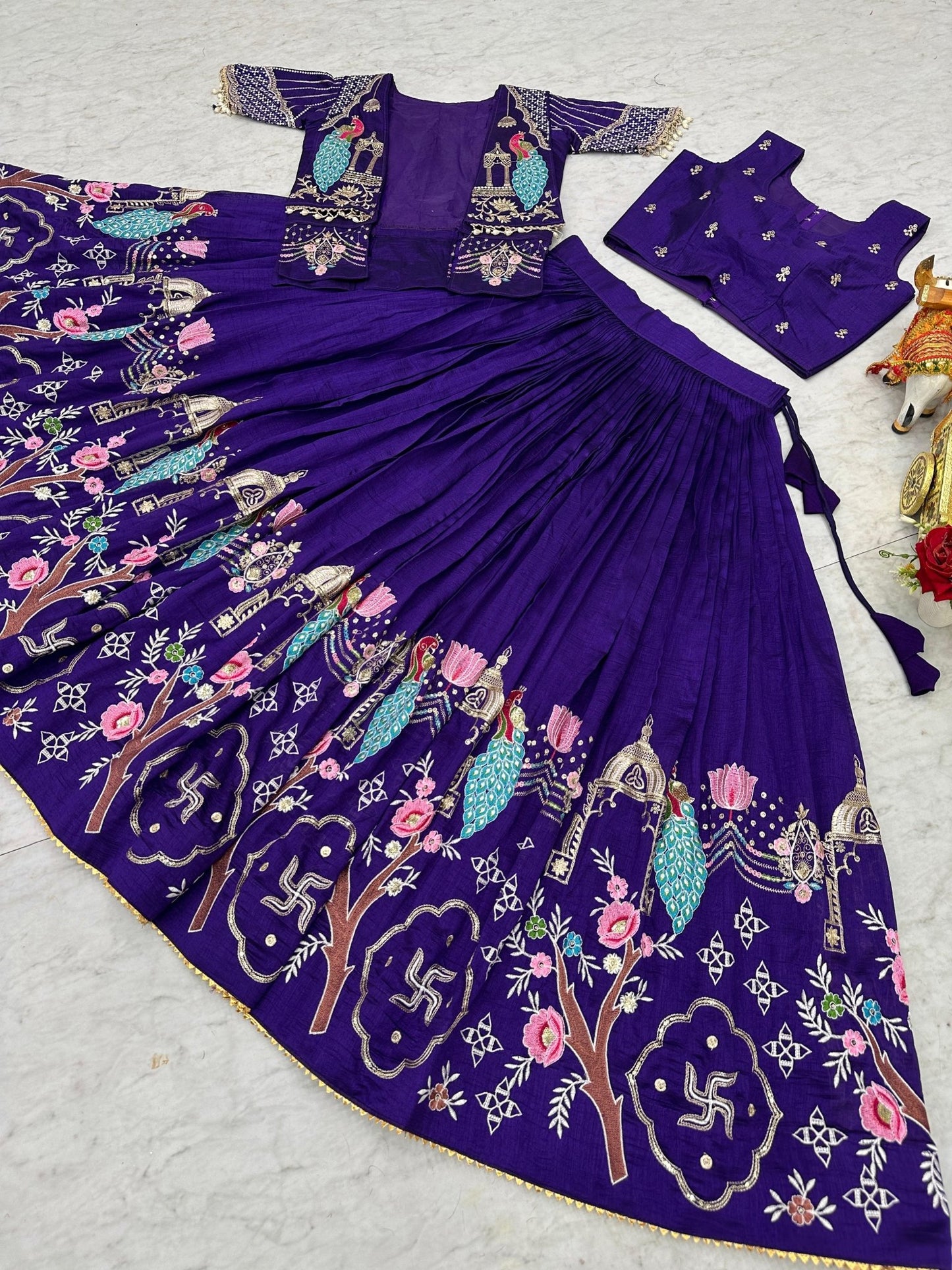 Women's Embroidered Lehenga Choli Set With Jacket - Vastraa