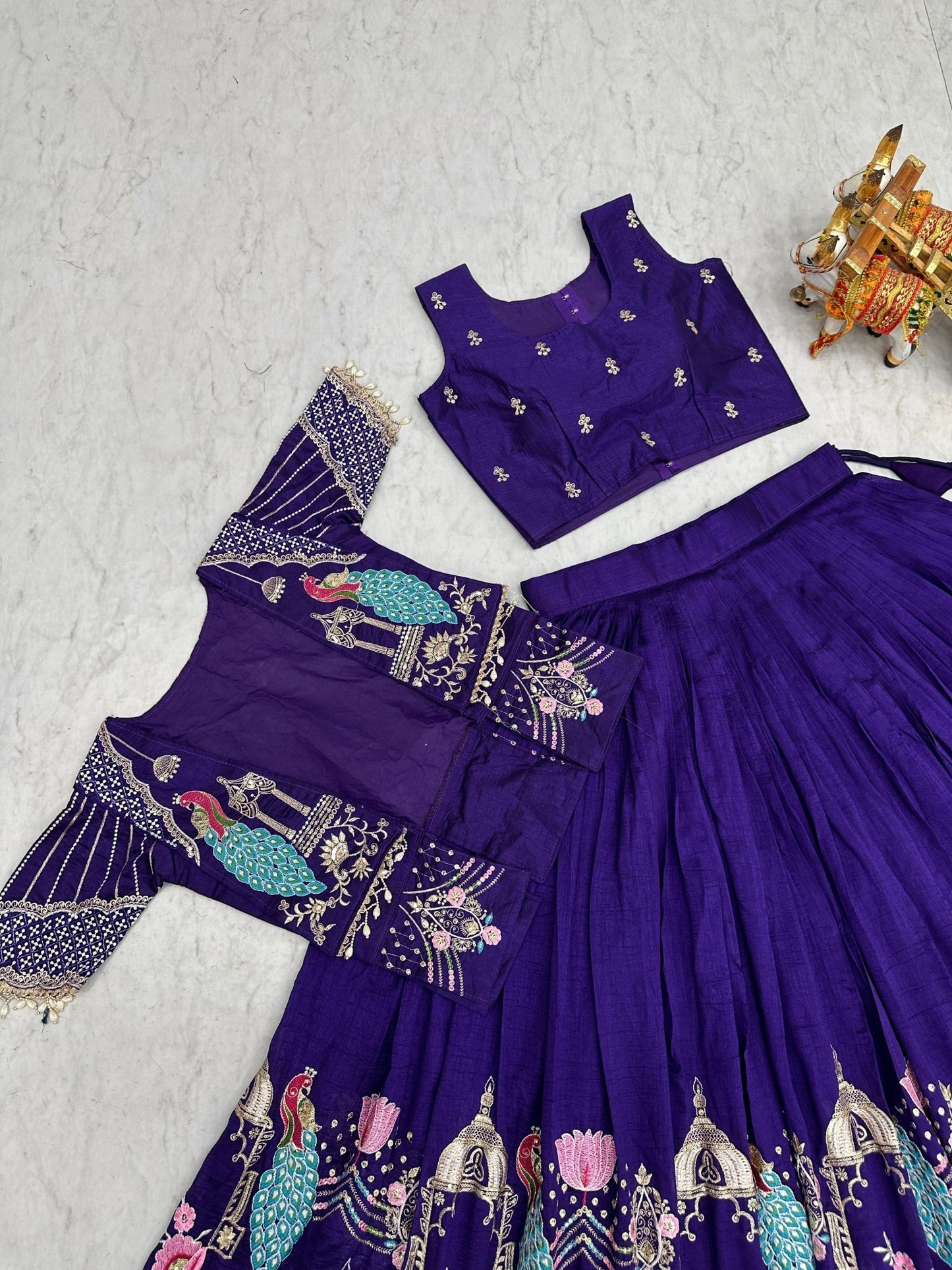 Women's Embroidered Lehenga Choli Set With Jacket - Vastraa