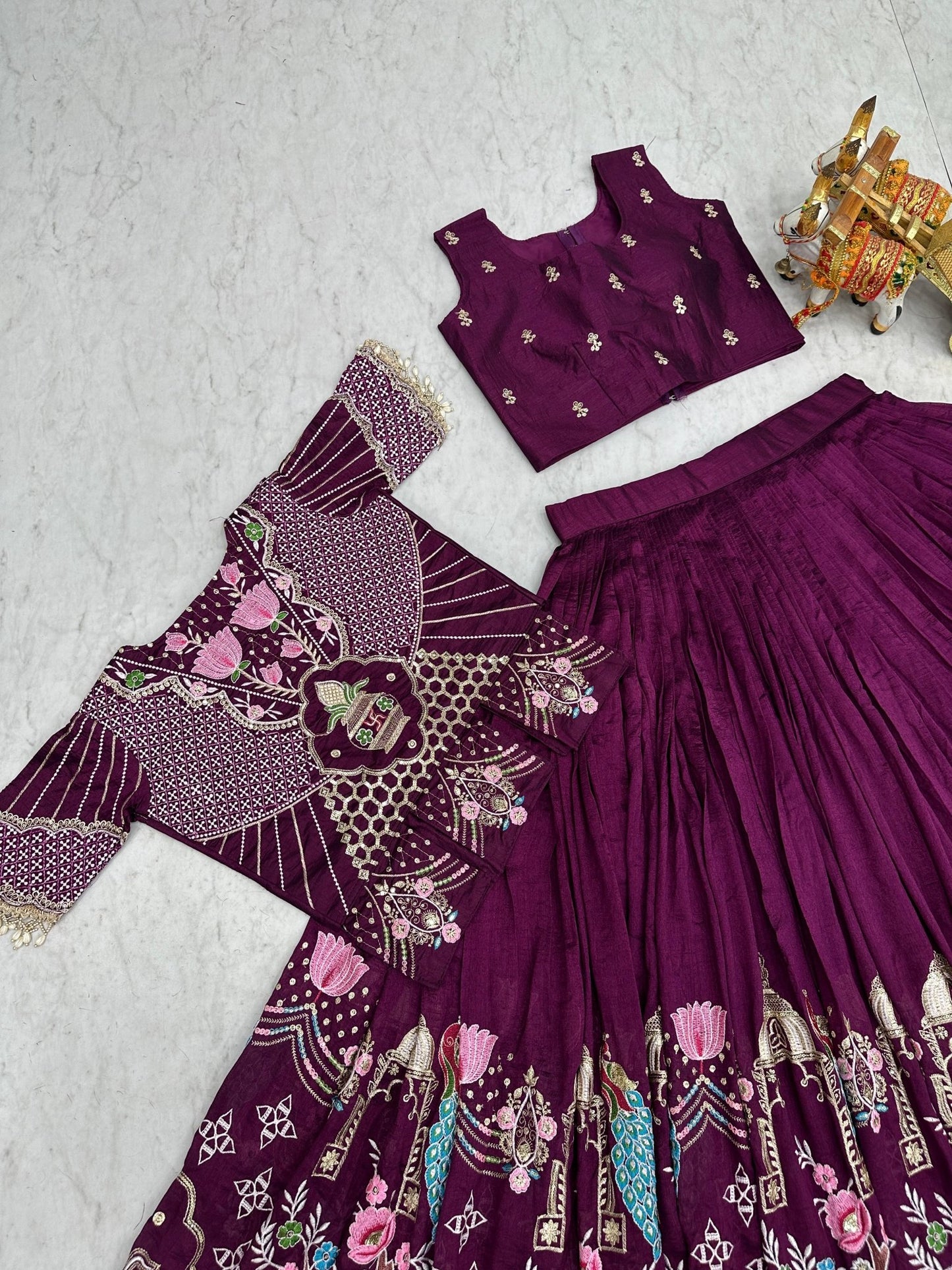 Women's Embroidered Lehenga Choli Set With Jacket - Vastraa