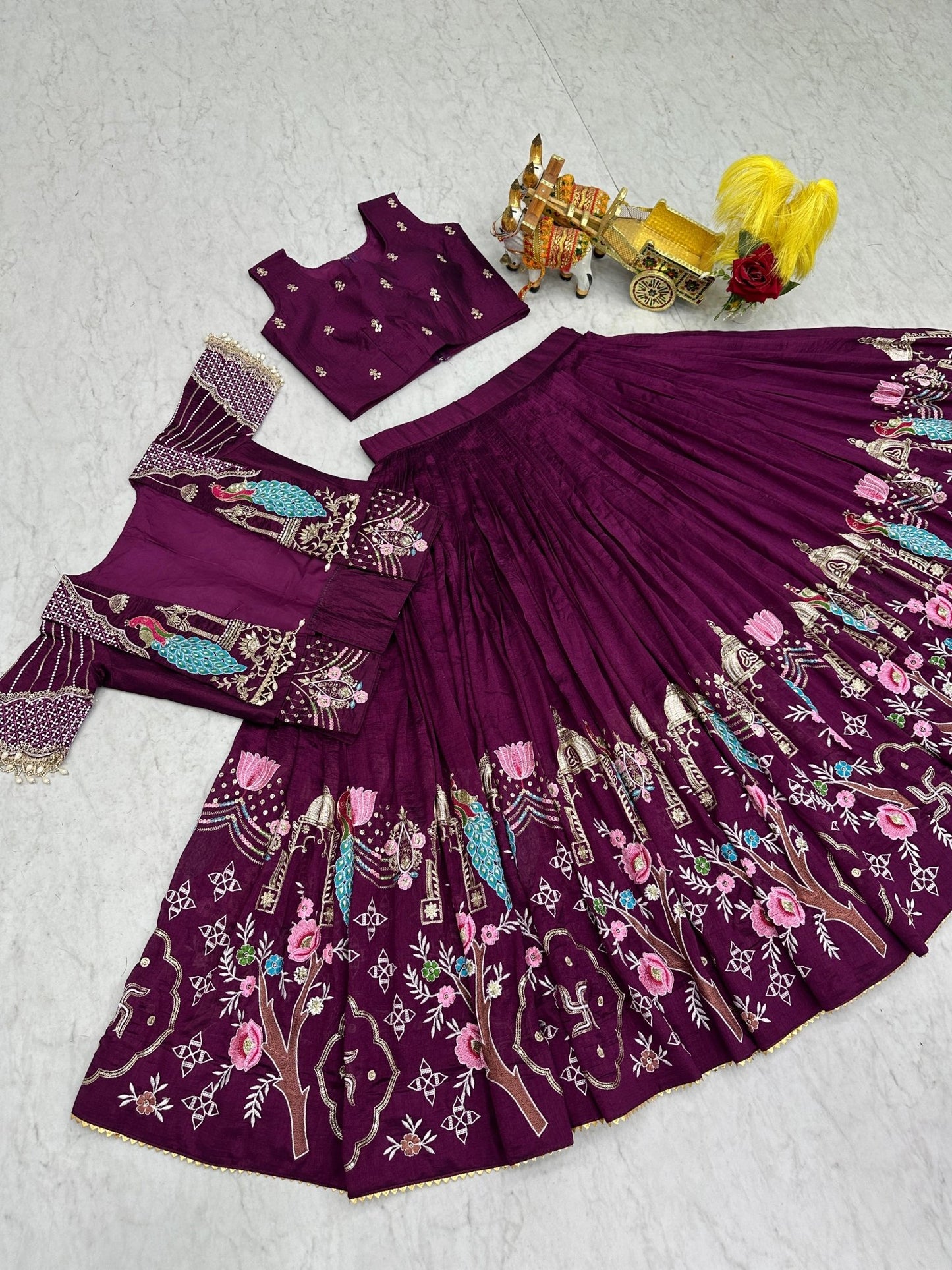 Women's Embroidered Lehenga Choli Set With Jacket - Vastraa