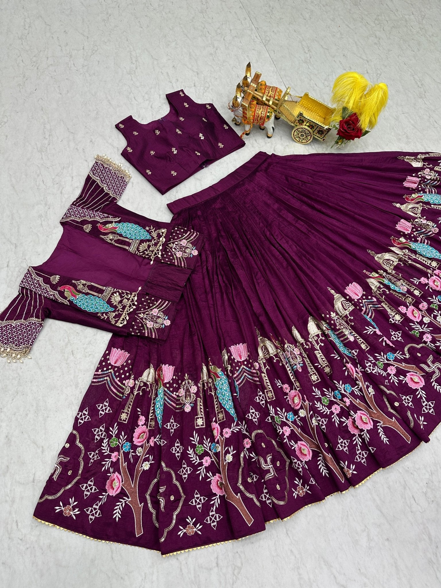 Women's Embroidered Lehenga Choli Set With Jacket - Vastraa